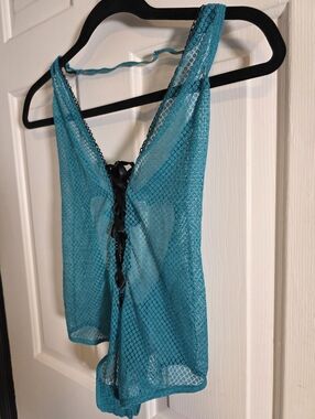 Frederick's of Hollywood Teal Lace-Up Camisole Size Medium